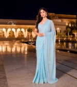 Powder Blue Sequins Saree with Lucknowi Chikankari