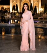 Peach Sequins Saree with Lucknowi Chikankari