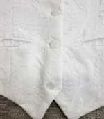 White Lucknowi Chikankari waistcoat for women with hand embroidery and tailored fit, available from Fiza Chikan Dubai, UAE.