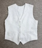 White Lucknowi Chikankari waistcoat for women with hand embroidery and tailored fit, available from Fiza Chikan Dubai, UAE.
