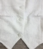 White Lucknowi Chikankari waistcoat for women with hand embroidery and tailored fit, available from Fiza Chikan Dubai, UAE.
