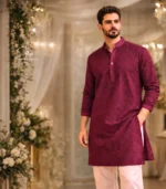 Burgundy Gents' Lucknowi Kurta Pajama
