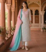 Gulnaar 3pc Unstitched Lucknowi Chikankari Cotton Suit