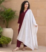 White Paisley Cotton Chikankari Dupatta