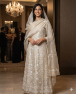 Unstitched Misty Gold Tissue Silk Chikankari Suit - Image 3