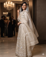 Unstitched Misty Gold Tissue Silk Chikankari Suit - Image 2