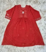 Unstitched Surkh Mukaish Mul Gown - Image 4