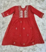 Unstitched Surkh Mukaish Mul Gown - Image 2