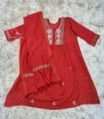 Unstitched Surkh Mukaish Mul Gown - Image 5