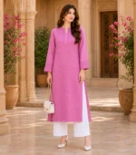 Unstitched Purple Lucknowi Chikankari Unisex Kurta Fabric - Image 2