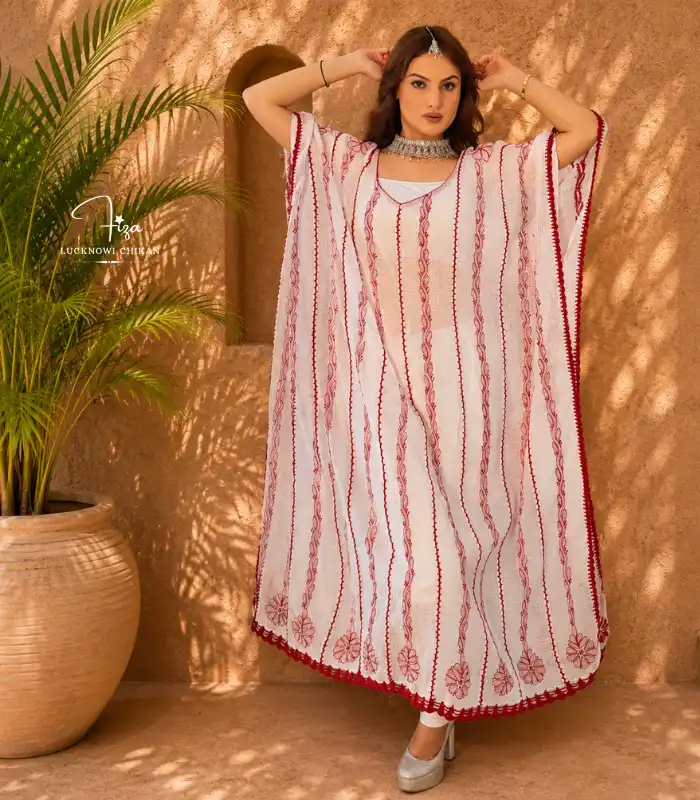 K1_854 Model Red on White Kaftan Red on White Kota Kaftan - Image 1