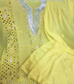 Yellow Mirror Work Chikankari Set - Image 3