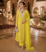 Yellow Mirror Work Chikankari Set