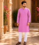 Unstitched Purple Lucknowi Chikankari Unisex Kurta Fabric