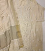 Unstitched Beige Lucknowi Chikankari Kurta Dupatta Set - Image 5