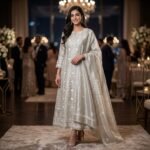 Unstitched Misty Gold Tissue Silk Chikankari Suit - Image 4