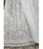 White georgette Lucknowi Chikankari dupatta with all-over jaal embroidery, floral vine patterns and embroidered borders by Fiza Chikan Dubai