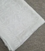White georgette Lucknowi Chikankari dupatta with all-over jaal embroidery, floral vine patterns and embroidered borders by Fiza Chikan Dubai