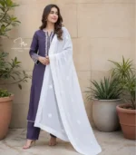 White georgette Lucknowi Chikankari dupatta with floral butis, embroidered border, sequins and bead detailing