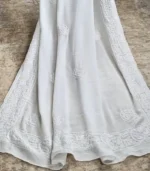 White georgette Lucknowi Chikankari dupatta with floral butis, embroidered border, sequins and bead detailing