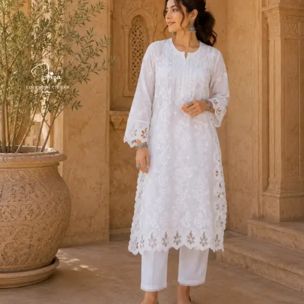 White Lucknowi Chikankari Kurti in Dubai, Abu Dhabi, Sharjah