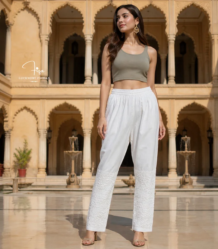 Buy White Chikankari Cotton Pants in Dubai Buy White Chikankari Cotton Pants in Dubai