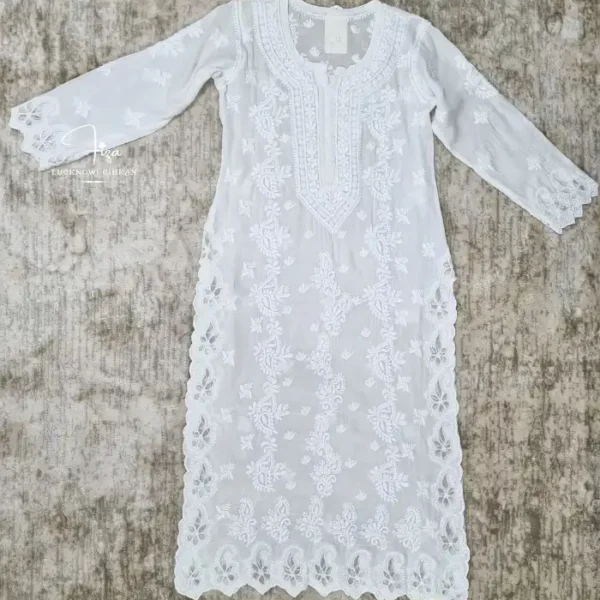 White Lucknowi Chikankari Kurti in Dubai, Abu Dhabi, Sharjah