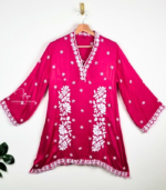 Satin shirt for women. Lucknowi Chikankari top. Short Kurti in Dubai