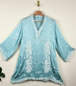 buy Satin shirt for women in Dubai. Lucknowi Chikankari top. Short Kurti in Dubai