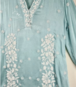 buy Satin shirt for women in Dubai. Lucknowi Chikankari top. Short Kurti in Dubai