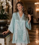 buy Satin shirt for women in Dubai. Lucknowi Chikankari top. Short Kurti in Dubai