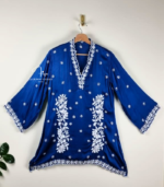 buy Satin shirt for women in Dubai. Lucknowi Chikankari top. Short Kurti in Dubai