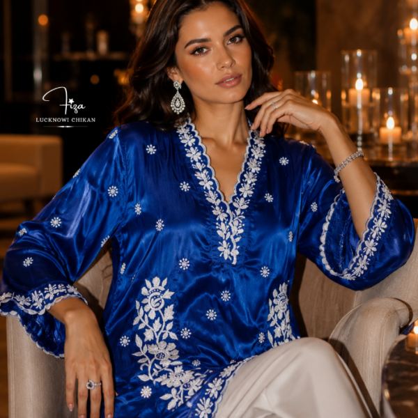 buy Satin shirt for women in Dubai. Lucknowi Chikankari top. Short Kurti in Dubai