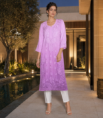 Lilac Ombre Lucknowi Chikankari Kurta with Mukaish