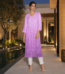 Lilac Ombre Lucknowi Chikankari Kurta with Mukaish