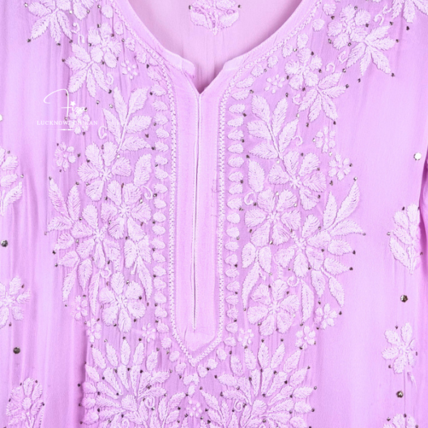 Lilac Ombre Lucknowi Chikankari Kurta with Mukaish