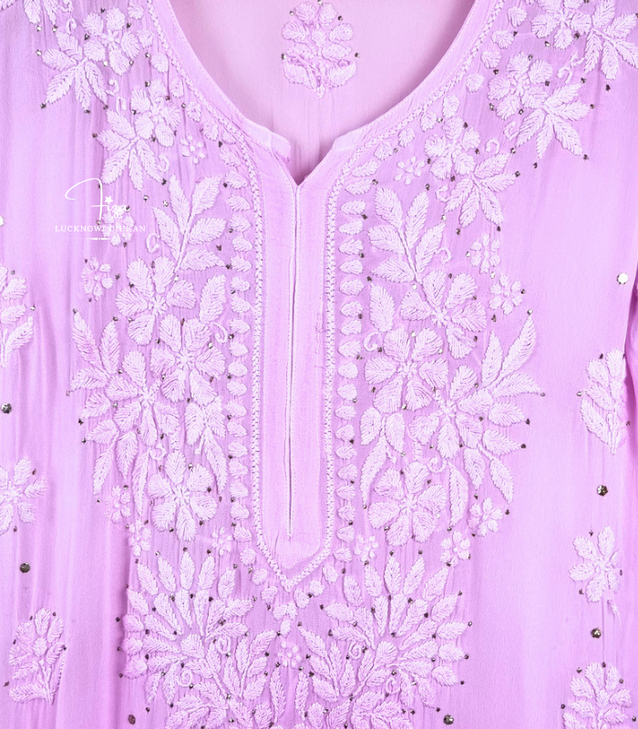 Lilac Ombre Lucknowi Chikankari Kurta with Mukaish