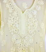 Yellow Ombre Lucknowi Chikankari Kurta with Mukaish Work