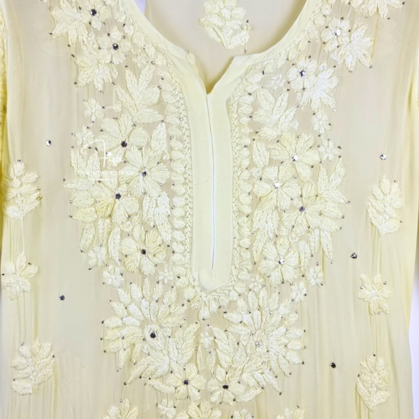 Yellow Ombre Lucknowi Chikankari Kurta with Mukaish Work