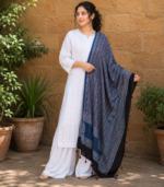 Indigo Blue Ajrakh Modal Satin Dupatta