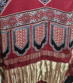 Deep Red Ajrakh Modal Satin Dupatta with Golden Lagdi Patta Border