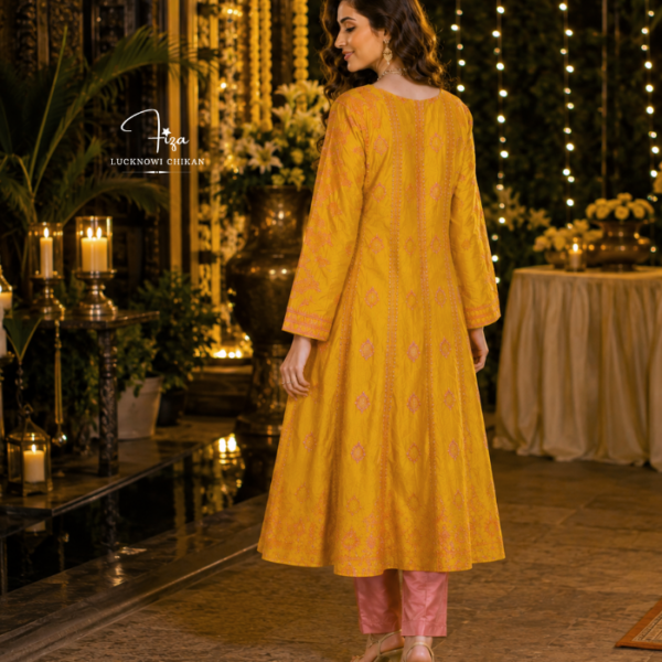 Buy Yellow and Pink Chikankari Anarkali in Dubai