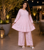 Lucknowi Chikankari co-ord set with flared top and palazzo pants