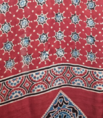 Deep Red Ajrakh Modal Satin Dupatta with Golden Lagdi Patta Border