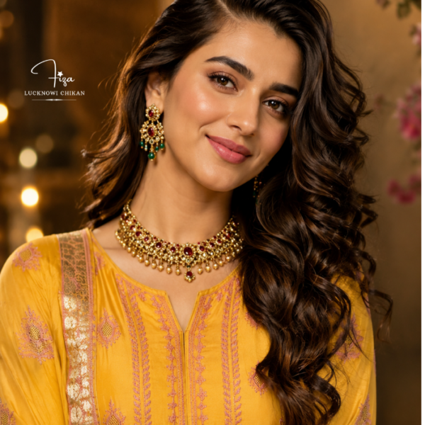 Yellow and Pink Chikankari Anarkali