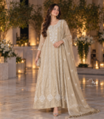 Golden Beige Chikankari Anarkali Dupatta in Dubai