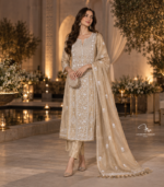 golden Tissue Silk Chikankari suit in Dubai