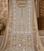 golden Tissue Silk Chikankari suit in Dubai